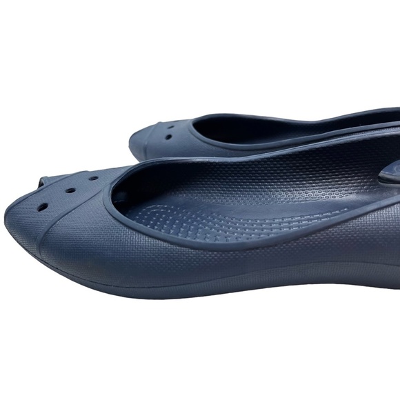 CROCS Navy Blue Slip On Peep Toe Slingback Waterproof Flats Casual Shoes sz 5 - Picture 11 of 16
